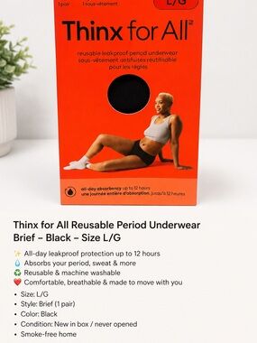 Thinx Black Reusable Period Brief - L/G